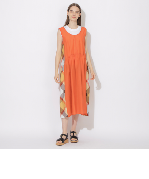 【WEB限定】ナイロンコットンタフタパーシャルチェックジャンパースカート