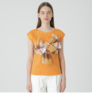コンパクトピマスムースチェックリボンTシャツ