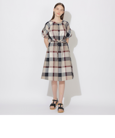 【WEB限定】クレストブリッジチェッククロッシングツイルパフスリーブドレス