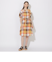 【WEB限定】クレストブリッジチェッククロッシングツイルパフスリーブドレス