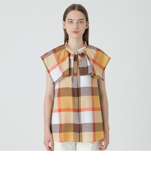 クレストブリッジチェックライトクロッシングツイルケープブラウス