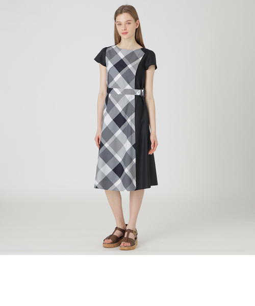 クレストブリッジチェックライトクロッシングツイル切替ドレス 新品 クレストブリッジチェックライトクロッシングツイル切替ドレス｜ブルー
