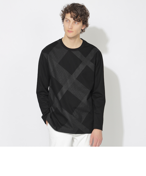 F.C.R.B. 長袖カットソー ブラック L BLACK lab.】エンボスシャドーチェックカットソー（Tシャツ/カットソー