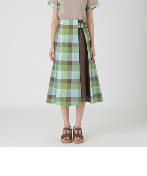 クレストブリッジチェックサイドベルトフレアスカート