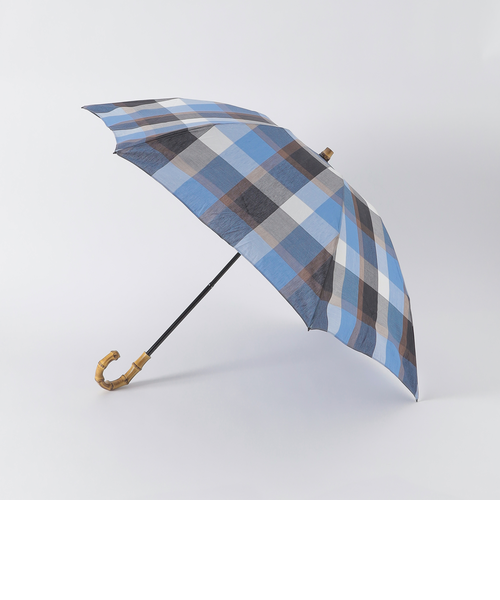クレストブリッジチェックコットンリネン折り畳み傘｜ブルーレーベル