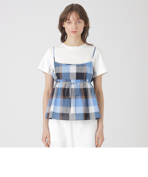 ブルーレーベルクレストブリッジ 25SS ビスチェセットトップス カットソー クレストブリッジチェック グリーン ホワイト 38 55P11-545-73 ビスチェセットトップス（カットソー）｜BLUE LABEL CRESTBRIDGE