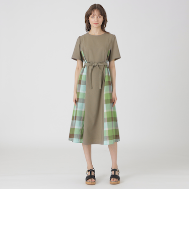 ウェザーストレッチチェックコンビドレス