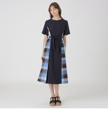 ウェザーストレッチチェックコンビドレス