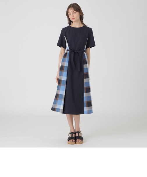 ウェザーストレッチチェックコンビドレス