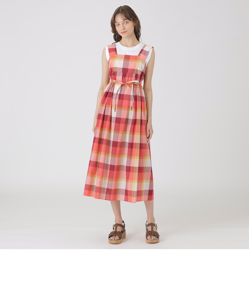 コットンリネンチェックドレス