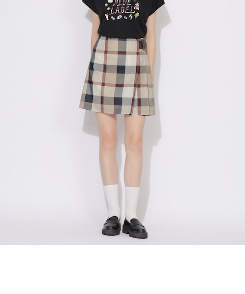 クレストブリッジチェックシャドードビープリーツスカート｜ブルー