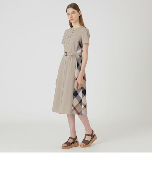 【ブルーレーベルクレストブリッジ】フロントポケットパーシャルチェックドレス BLUE LABEL CRESTBRIDGE ワンピース フロントポケットパーシャル