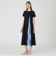 ピマコットンプレーティング天竺パーシャルチェックドレス