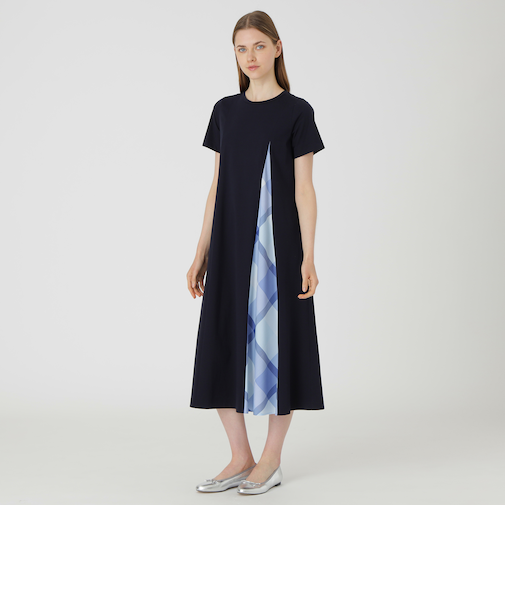 ピマコットンプレーティング天竺パーシャルチェックドレス