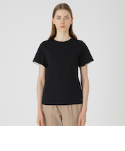 ピマコットンプレーティング天竺袖口チェックTシャツ