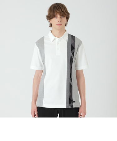 ストライプパッチワークポロシャツ