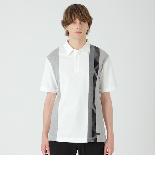 ストライプパッチワークポロシャツ