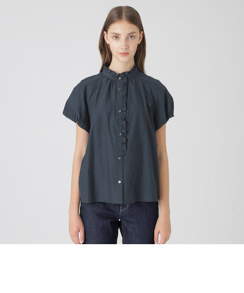 ドライクリアシャンブレーフリルブラウス