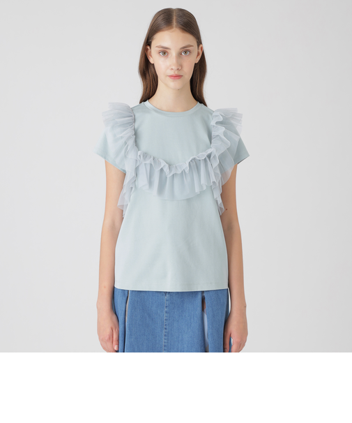 コットンライトポンチフリルチュールカットソー