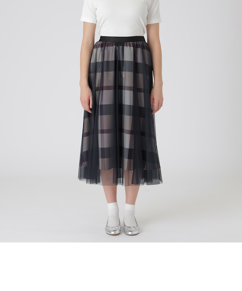 ブルーレーベルクレストブリッジ今期チェックライトクロッシングチュールスカート クレストブリッジチェックライトクロッシングチュールスカート｜ブルー