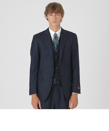 MIYUKIプルシャンブルーシャドーストライプスリーピーススーツ