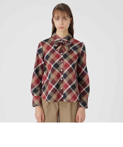 クレストブリッジチェックハーフスパンツイルリボンタイ付きシャツ