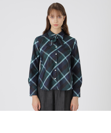 クレストブリッジチェックハーフスパンツイルリボンタイ付きシャツ