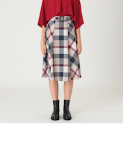 クレストブリッジチェックウールポリエステルフレアスカート