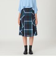 クレストブリッジチェックウールポリエステルフレアスカート