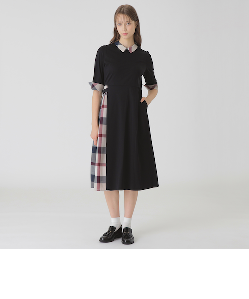 ブルーレーベルクレストブリッジ 黒のフード付シンプルワンピース　38 セール】 【美人百花コラボ】ニットドッキングドレス （ドレス