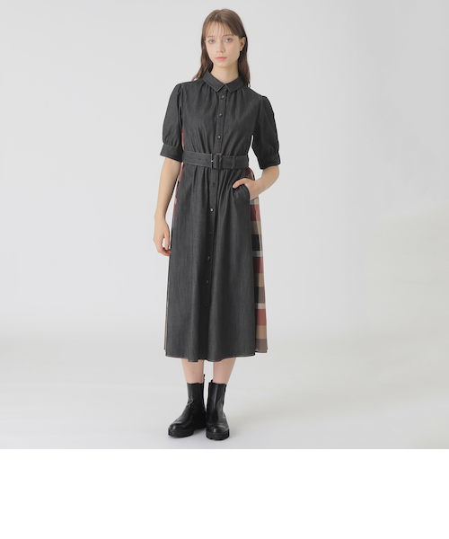 CRESTBRIDGE クレストブリッジ サイドチェック切替ドロストワンピース