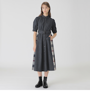 デニムライクパーシャルチェックドレス