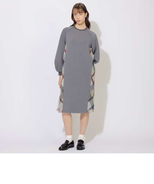 【限定カラーあり】チェックプリーツコンビジャージードレス