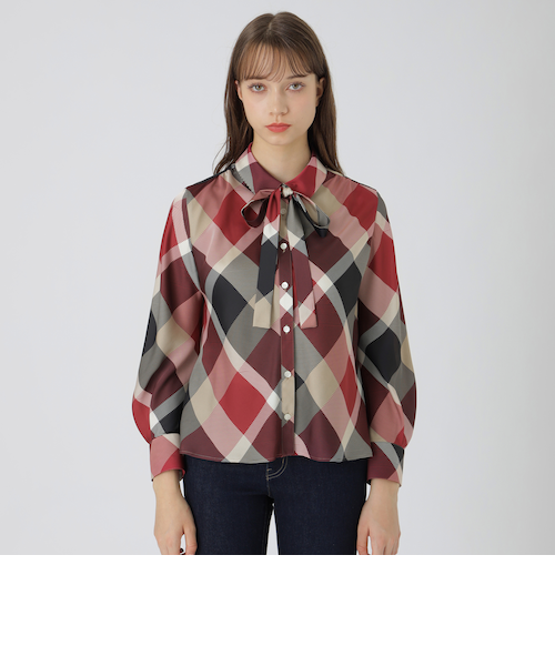 ブルーレーベルクレストブリッジ　チェック　サンテンプリントブラウス 取扱店舗限定】クレストブリッジチェックサテンプリントブラウス