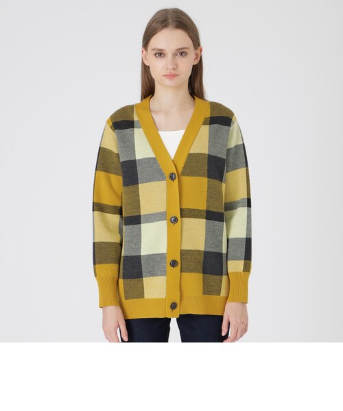 クレストブリッジチェックウーリージャカードカーディガン クレストブリッジチェックウーリージャカードカーディガン｜ブルー