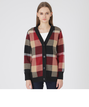 クレストブリッジチェックウーリージャカードカーディガン