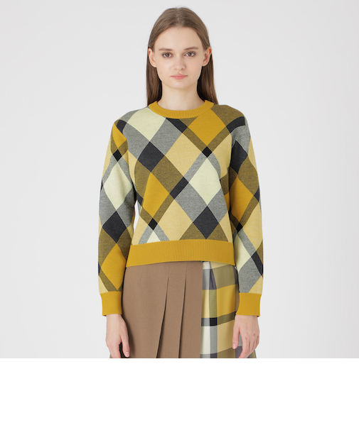 クレストブリッジチェックウーリージャカードプルオーバー