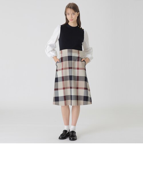 クレストブリッジチェックシャドードビープリーツスカート｜ブルー