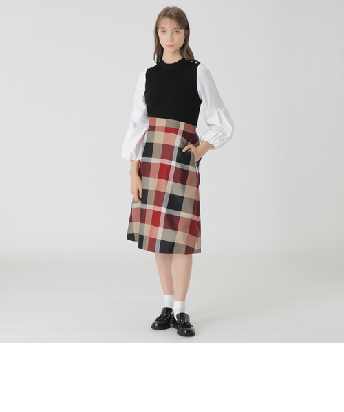 【未使用】ブルーレーベル チェック ループヤーン ツイード ドレス ニット 38 未使用】ブルーレーベル チェック ループヤーン ツイード ドレス