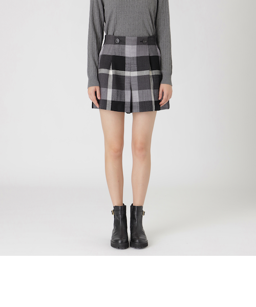 バーバリーブルーレーベル　キュロットパンツ　チェック　プリーツ　ホース刺繍　36 BURBERRY BLUE LABEL 良品 バーバリーブルーレーベル ノバ