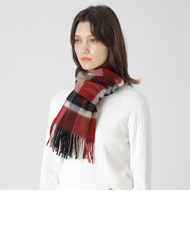 クレストブリッジチェックウォッシャブルカシミヤマフラー