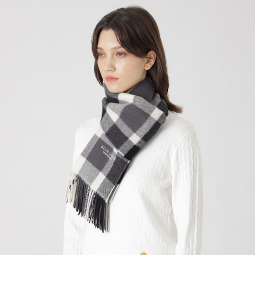 【新品未使用】　ブルーレーベルクレストブリッジ　チェック　マフラー　カシミヤ クレストブリッジチェックマフラー｜ブルーレーベルブラック