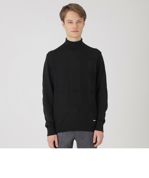 シャドーチェックタートルネックニット｜ブルーレーベルブラック