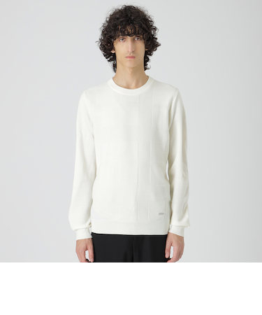 シャドーチェッククルーネックニット