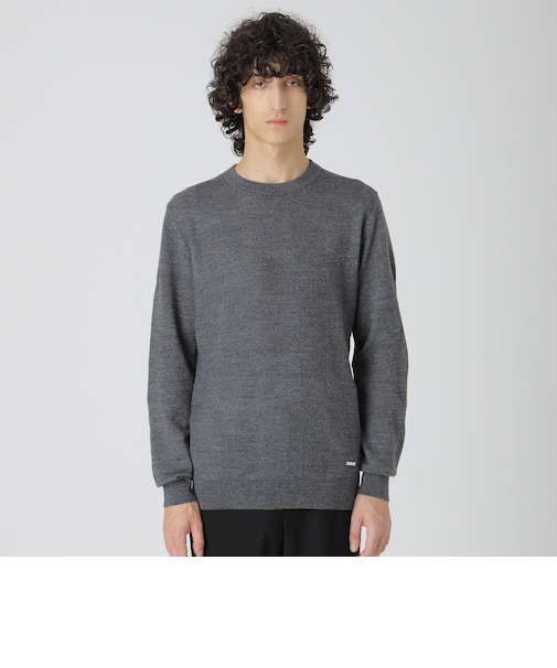 シャドーチェッククルーネックニット