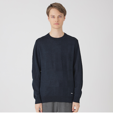 シャドーチェッククルーネックニット