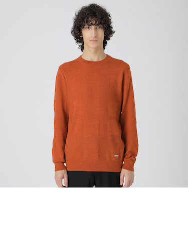 シャドーチェッククルーネックニット