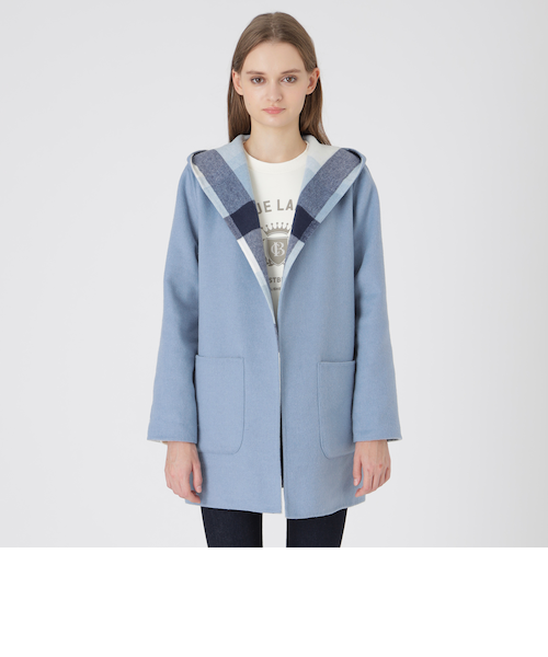 クレストブリッジチェックリバーポリウールコーディガン｜ブルー