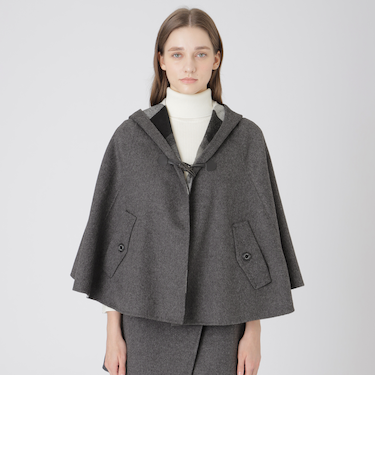 【取扱店舗限定】クレストブリッジチェックリバーポリウールケープコート