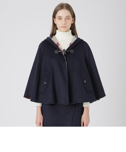 【取扱店舗限定】クレストブリッジチェックリバーポリウールケープコート